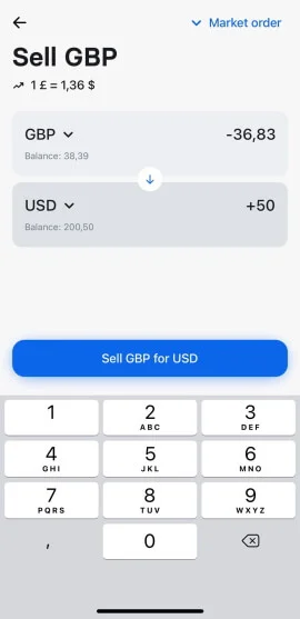 Currency conversion Revolut app